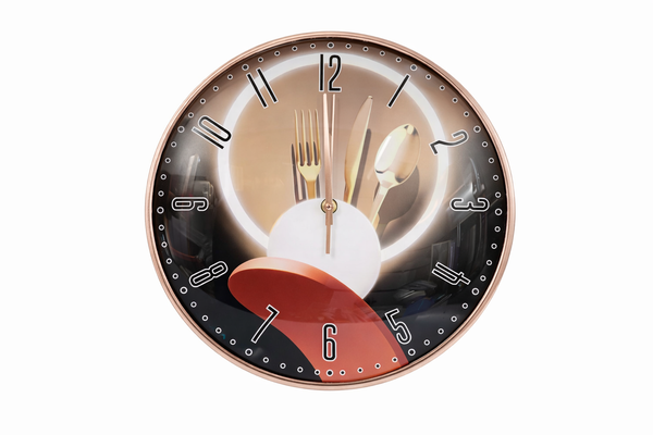 Ceas de perete decorativ cu design culinar și ramă rose gold